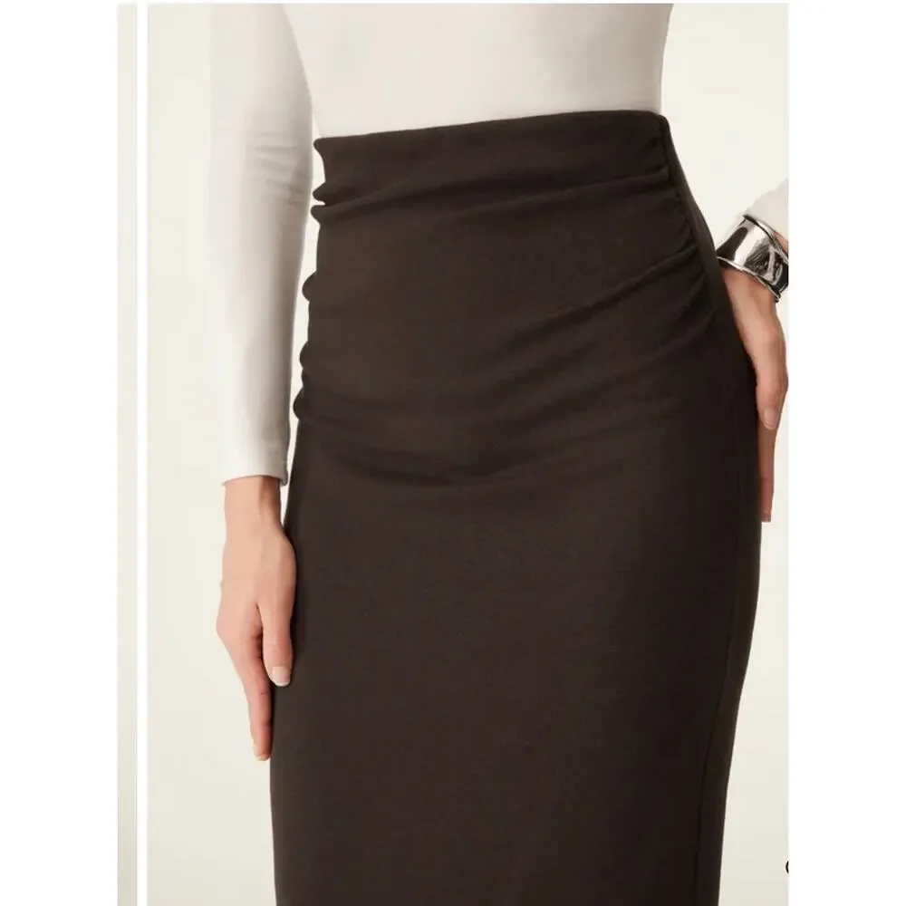 Brand New OGL Women's Size Small Black Max Warm Ruched Side Pencil Maxi Skirt - Picture 3 of 9